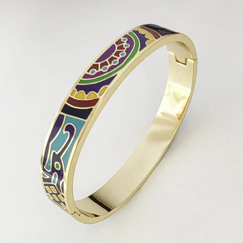 女性用カラーカルチャーエナメルワイドオープンブレスレット