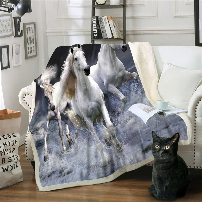 

Running Horse 3D Blanket Sherpa Fleece Plush Throw Blankets Soft Warm Bedspread For Adult Kid Sofa Travel Camp Weighted Blanket