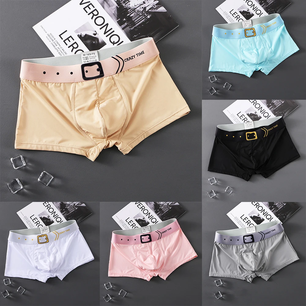 Mens Boxer Briefs Underwear Mens Boxer Shorts Ice Silk Short Leg