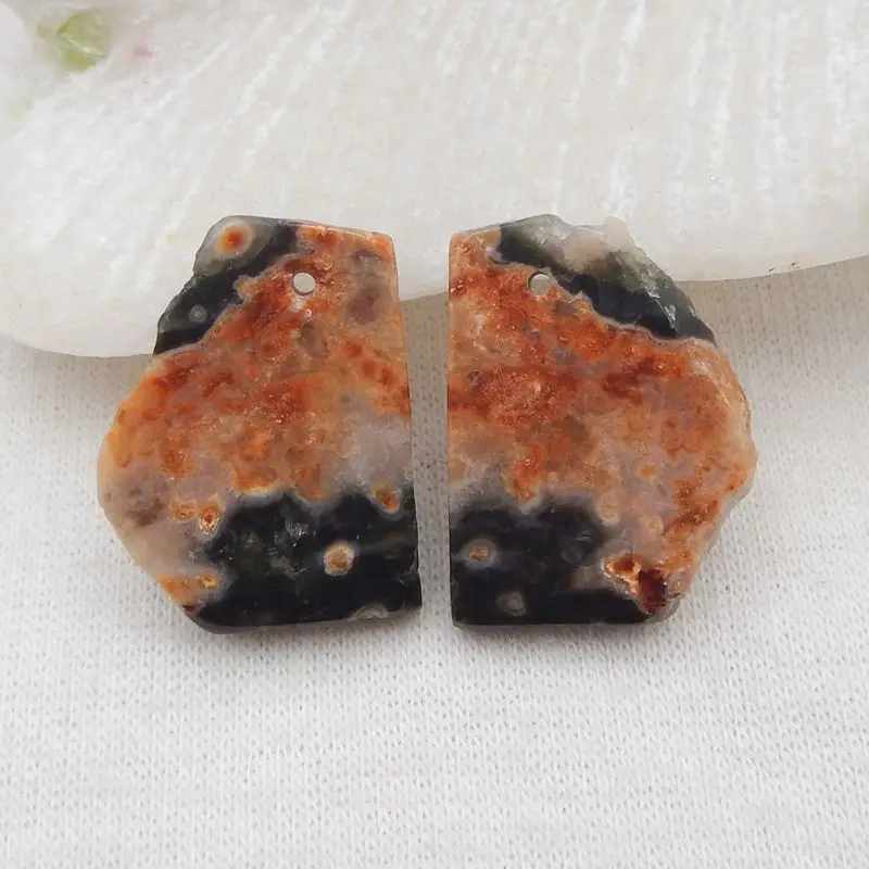 

Natural Stone Ocean Jasper Nugget Earring Bead 21x16x3mm 4g Semiprecious Fine Jewelry Accessories For Women