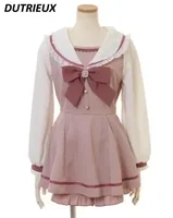 Spring Summer Sweet Lolita Bow Dress Shorts Suit Two-Piece Set Rojita Japanese Sailor Collar Slimming Short Dress for Women - Image 5
