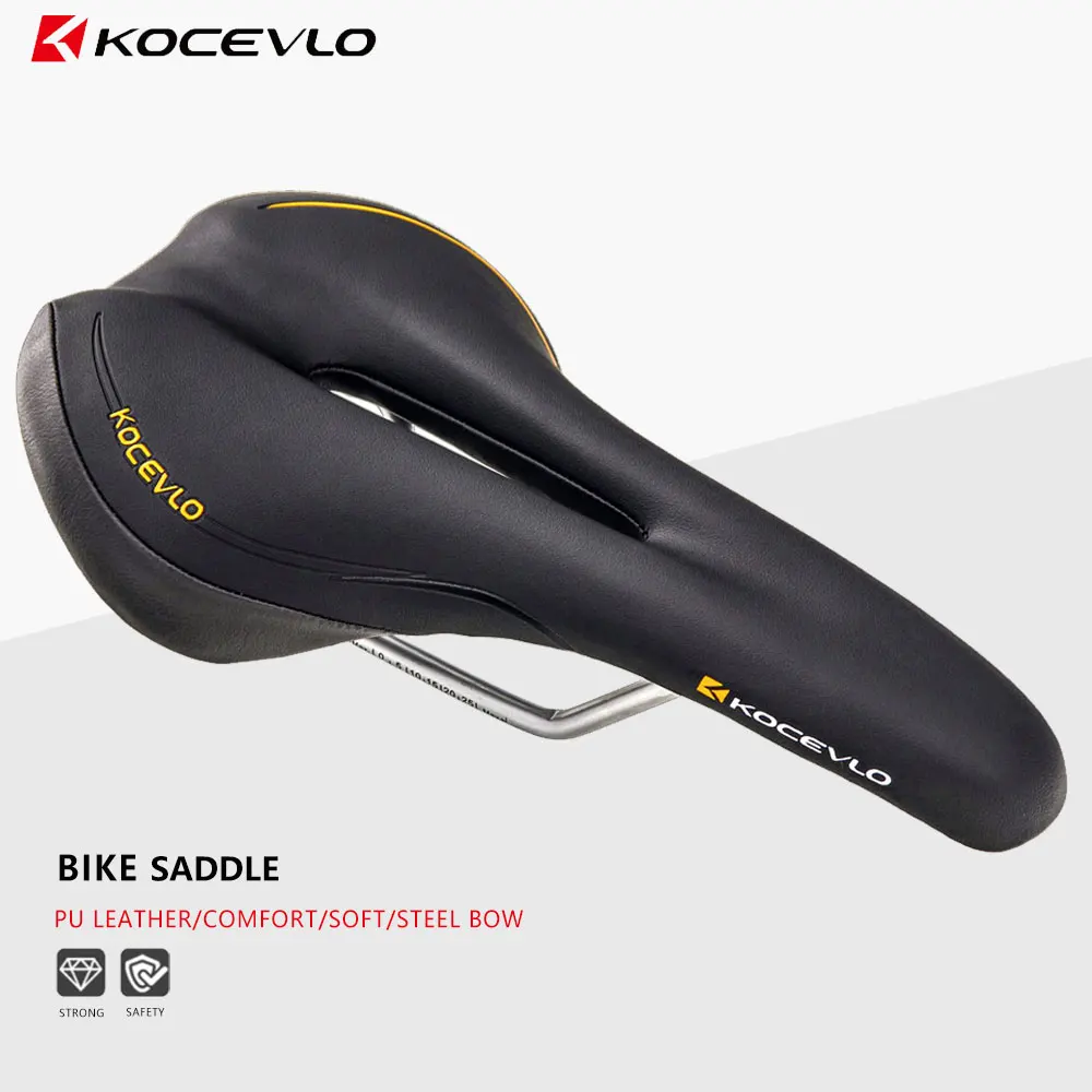 

KOCEVLO Bicycle Saddle Seat Mtb Wide Comfort Soft Cushion Men Padded Saddle For Bike Pu Leather Riding Seat