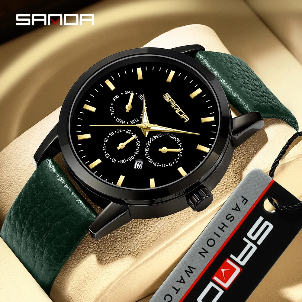 

Fashion Sanda Sports Six-pin With Calendar Waterproof Business Leather And Mesh Men's Montre Homme Date Clock Stop Wrist Watches