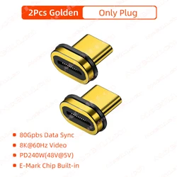 Ultra - Fast 240W Magnetic Type - C to Type - C 8K Converter Cable (2Pcs Plug Golden)