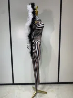 Women Long Sleeve Zebra Stripes Bodycon Jumpsuit Two Piece Set Birthday Party Nightclub Stage Performance Halloween Rompers - Image 3