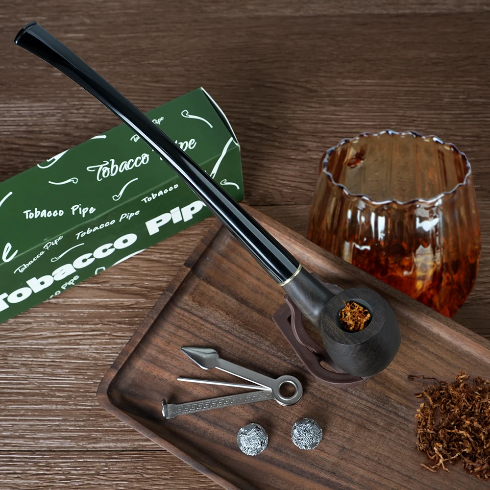 Tobacco Pipe Smoking Pipe JIBILL Tobacco pipe gift box set Handmade Pipe Wood Pipe With Replaceable Acrylic 9mm Pipe Stem Pipe Stand Pipe Cleaner Tool