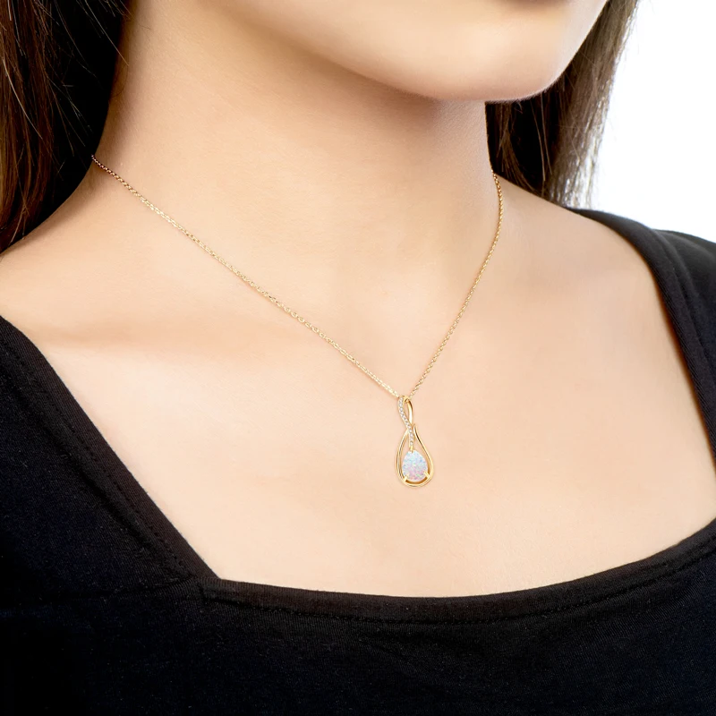 925 Sterling Silver Fashion Zircon Necklace 10x7mm Water Drop White Opal Ladies Pendant Necklace for Women Elegant Gemstone Gift 6