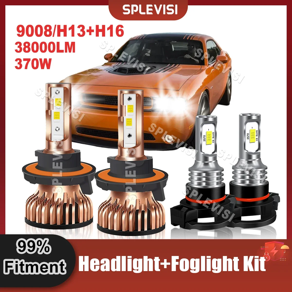 

12x CSP Chip LED Headlight High Low Beam 9008/H13+H16 Foglight Combo Kit For Dodge Challenger 2008 2009 2010 2011 2012 2013 2014