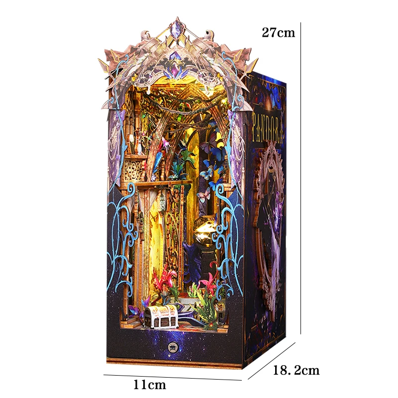 DIY 3D Wooden Puzzle Book Nook with LED Lights and Furniture – Creative Dollhouse Shelf Insert Kit