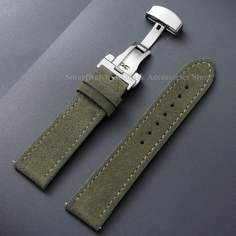 Suede Leather Watch Strap with Butterfly Buckle and Quick Release