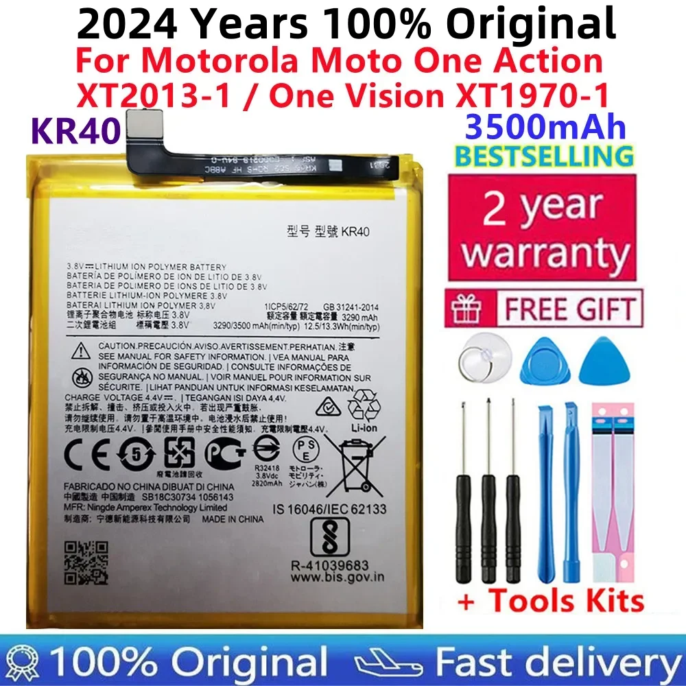 

100% Original New 3500mAh KR40 Mobile Phone Replacement Battery For Motorola Moto One Action XT2013-1 / One Vision XT1970-1