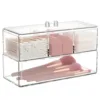 Qtip Holder, Cotton Swab and Ball Dispenser 2 Layer with Lid Clear Acrylic Bathroom Canisters Cotton Pad Organizer Bathroom 2