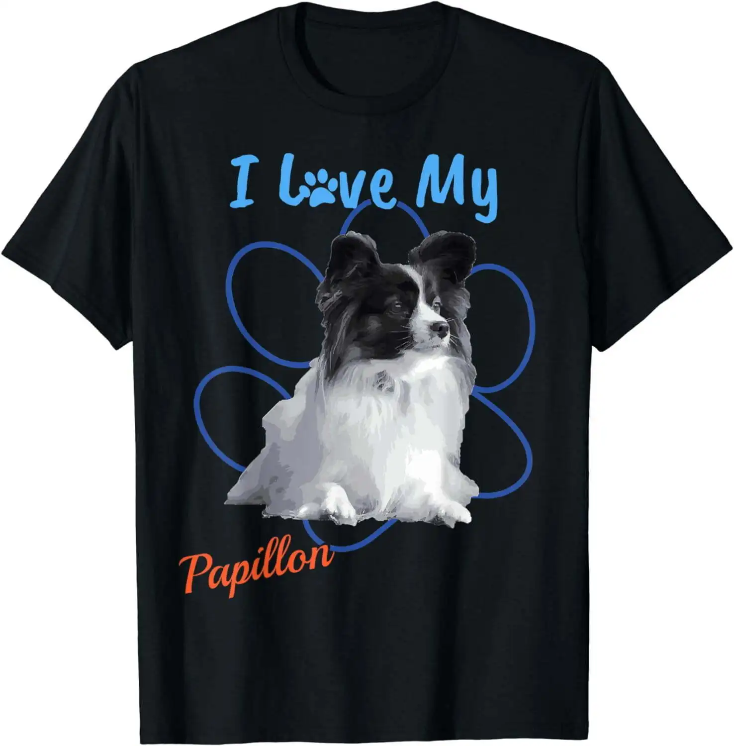 San Valentino I Love My Papillon Best Dog Lover Paw Print T-Shirt! Maniche Lunghe O Corte
