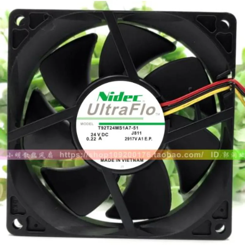 

New Cooler Fan for Nidec T92T24MS1A7-51 24V 0.22A 9025 9cm 3-wire frequency converter cooling fan 90x90x25mm