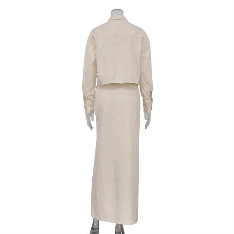 New Skirt Sets For Women Full Sleeve Shirt High waisted Split Long Skirt Two-Piece Solid Color Loose Lady Summer 2025 New