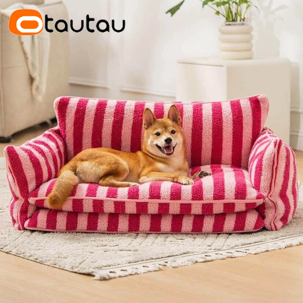 

OTAUTAU 2.6ft Soft Faux Cashmere Fleece Dog Sofa Bed Armchair Pet Couch Dogs Cat Mini Furniture with 3D PP Cotton Filler SF184