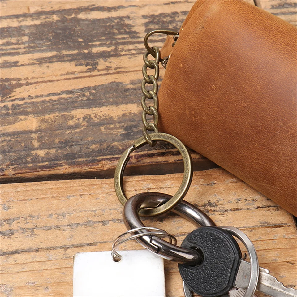 Genuine Leather Key Pouch Vintage Cowhide Zipper Small Coin Purses