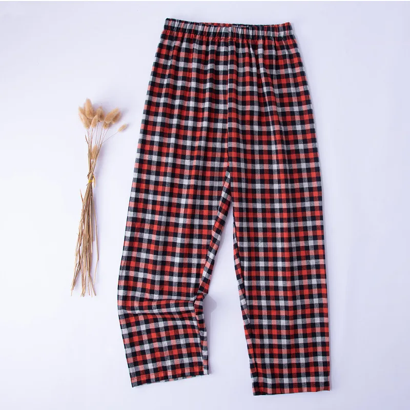 Autumn Cotton Pajama Pants for Men Home Wear Loose Pajama Pants Red Black Men Plaid Winter Sleepwear Pijamas Bottoms Wholesale