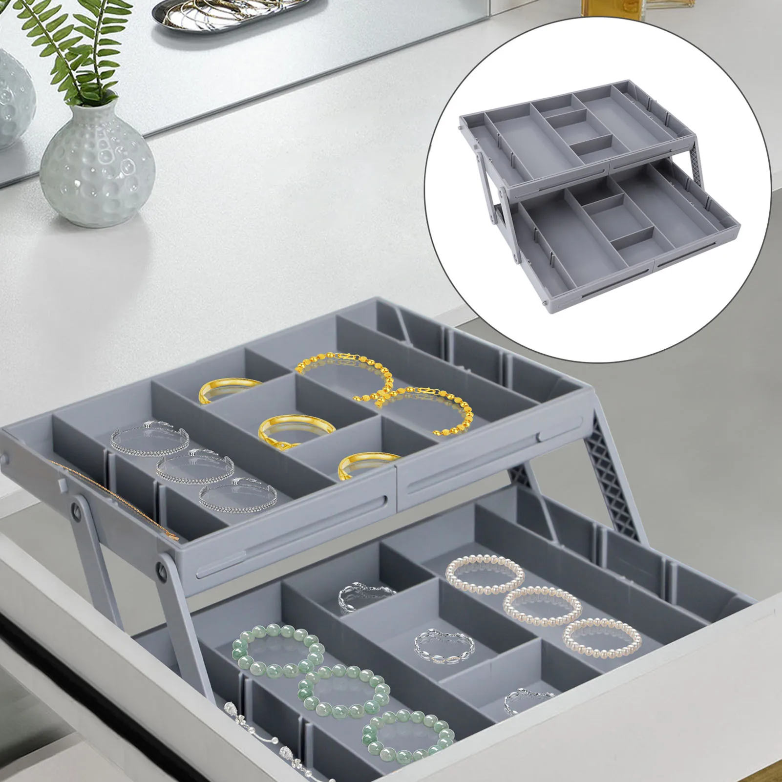 Versatile and Durable Folding Drawer Organizer Tray Set