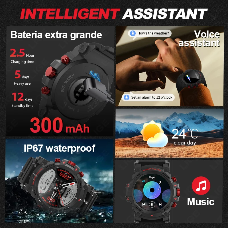 LIGE New 1.39-Inch Ultra HD Smart Watch GPS Track Call Reminder Heart Rate Sports Fitness Waterproof Smartwatch For Android IOS