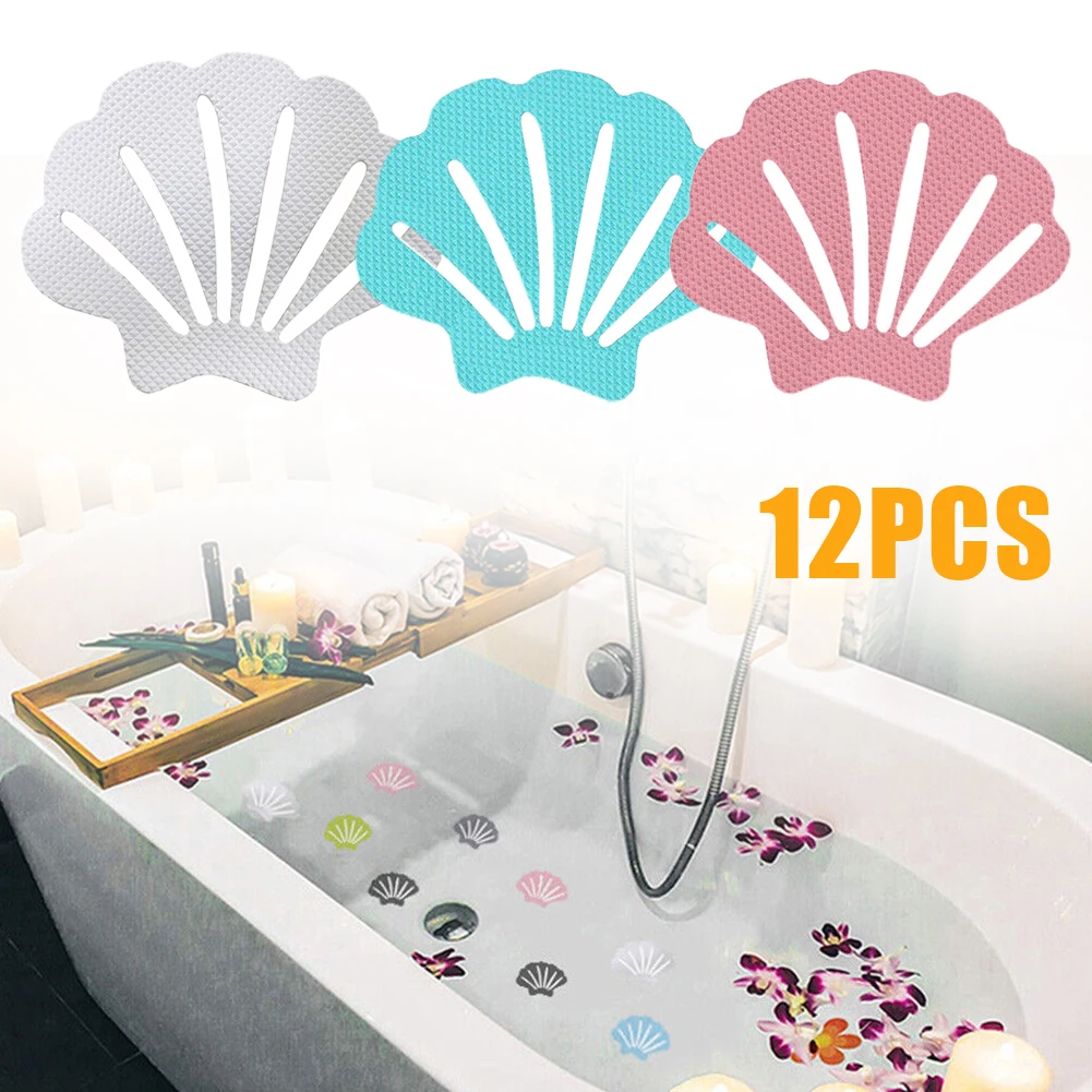 Anti Slip Stickers 12pcs Shell Shape Anti Slip Stickers Anti Slip Bath Grip Stickers Shower Strips Pad Waterproof Adhesive Floor Safety Tape