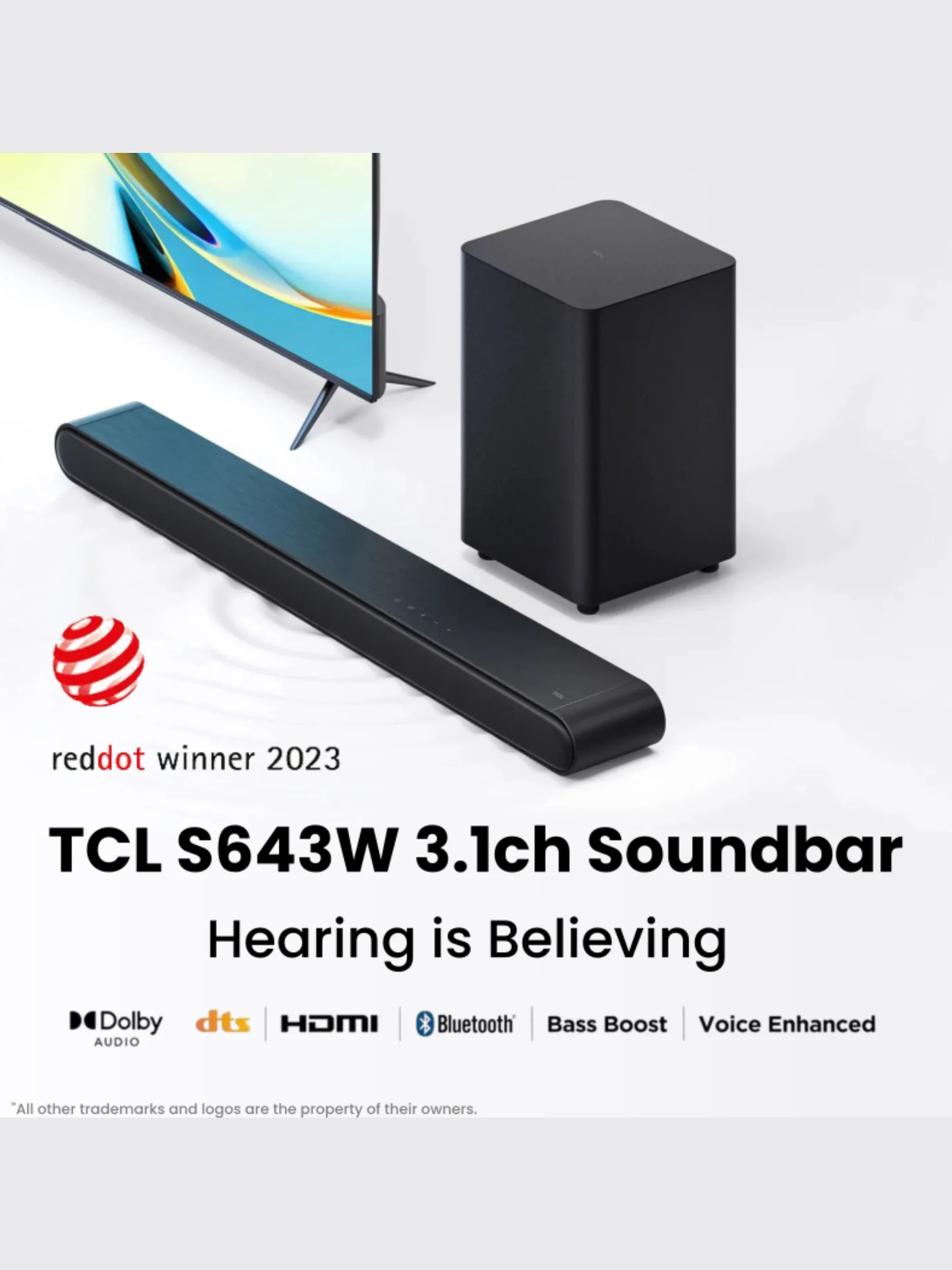 TCL S643WK 3.1 Sound Bar & Wireless Subwoofer, Roku TV Ready, S643W