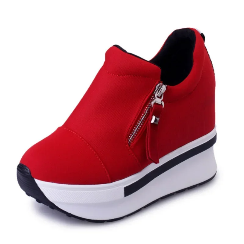 2024 Platform Sneakers Women Red Casual Comfortable Hidden Heel