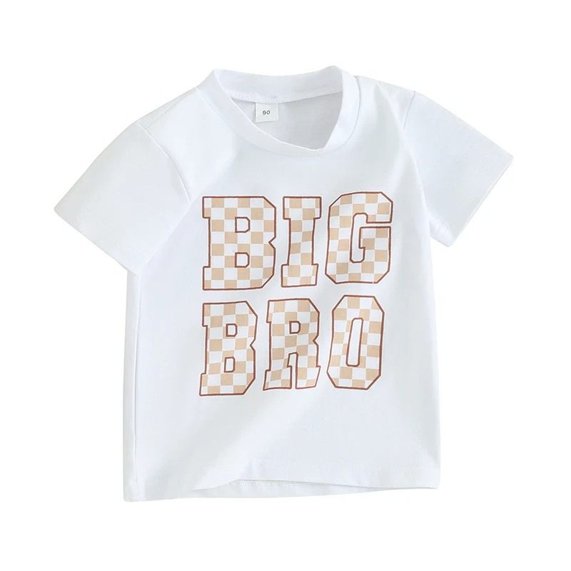 Toddler Boys T-Shirts Checkerboard Letter Print Crew Neck Short Sleeve Shirts Summer Casual Fashion Kids Tops