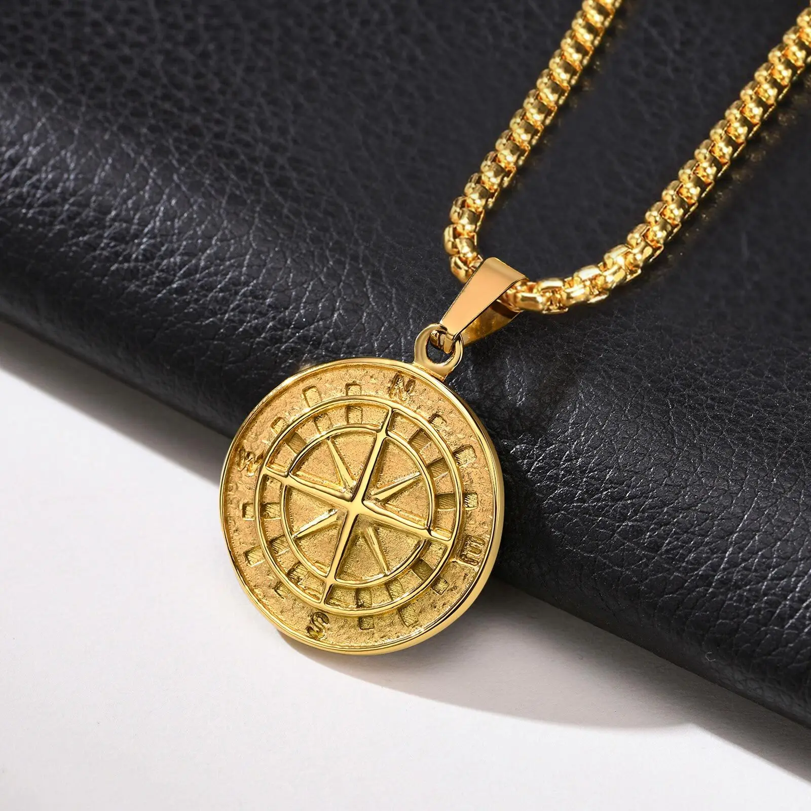 Stainless Steel Compass Pendant Necklace for Men