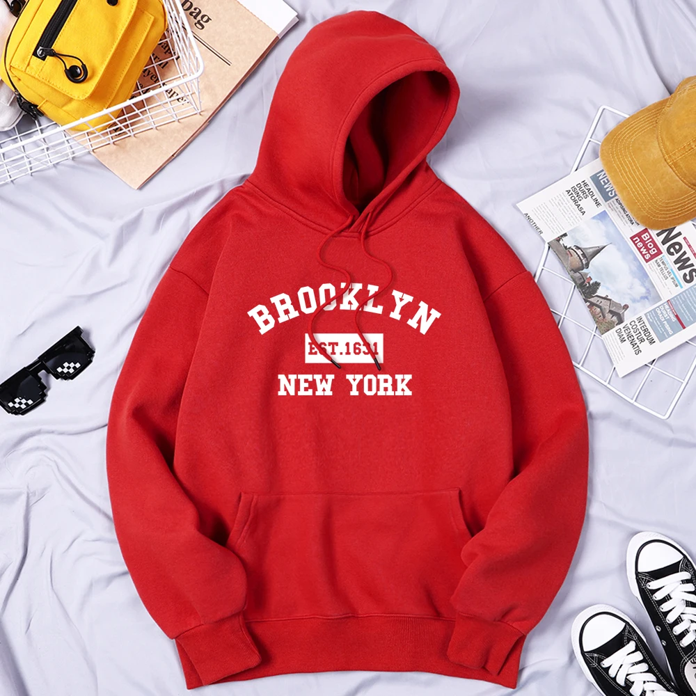 

Brooklyn Est. 1631 New York Letter Print Male Hoodies Vintage Quality Clothes Classic Casual Hooded Fleece Loose Male Hoodie