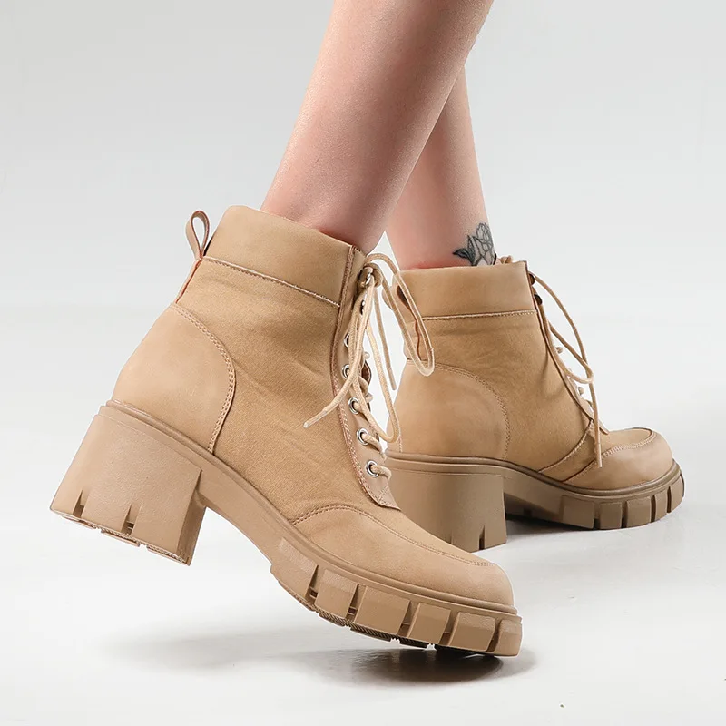 

2023 European and American Women's Thick Bottom Lace Round Head British Martin Boots 4597