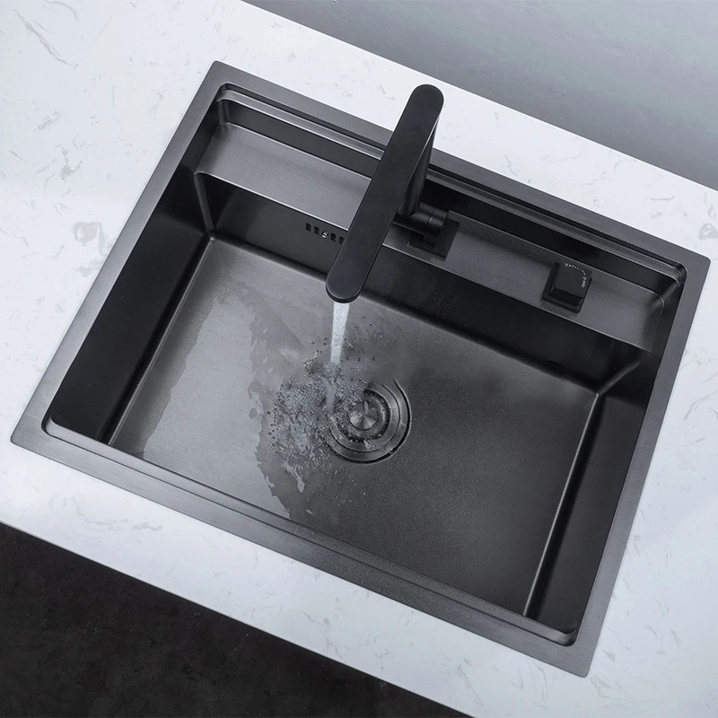 Invisible sink  single tank with cover under counter handmade nano black hidden kitchen island   faucet 5