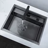 Invisible sink  single tank with cover under counter handmade nano black hidden kitchen island   faucet 5