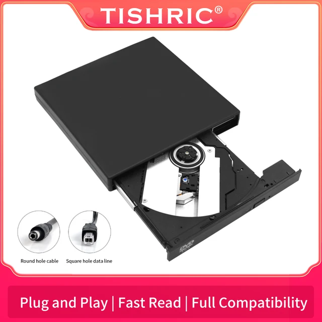 TISHRIC-Lecteur CD et DVD optique externe, USB 2.0, ChlorPlug and Play, lecteur  DVD externe pour