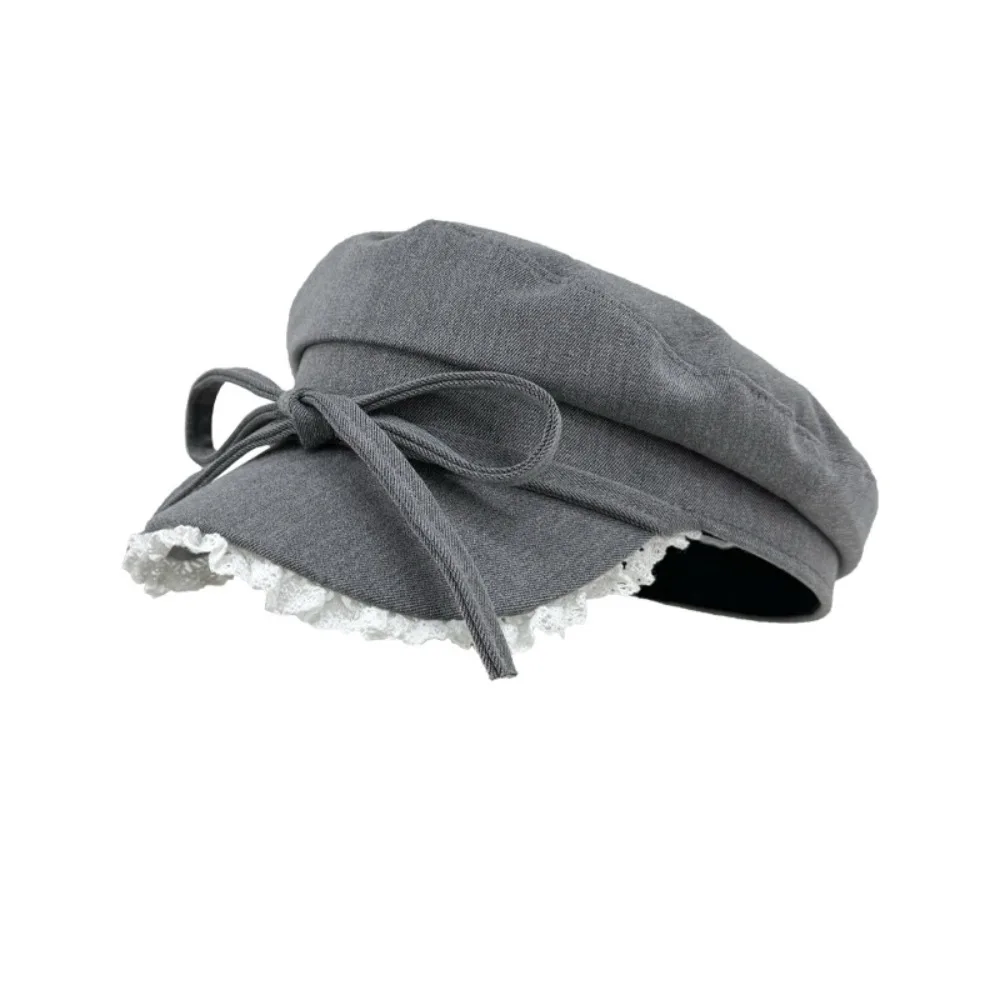 Bow Lace Edge Beret Show Small Facial Features Sun Protection Octagonal Hat High-quality Korean Style Newsboy Hat Versatile cotton newsboy cap berets hat