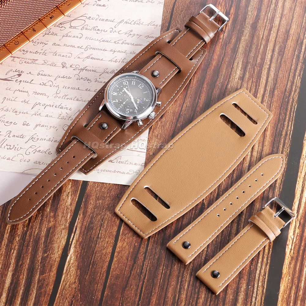 Vintage Brown and Black Retro PU Leather Watch Band Strap with Matte Bund Base