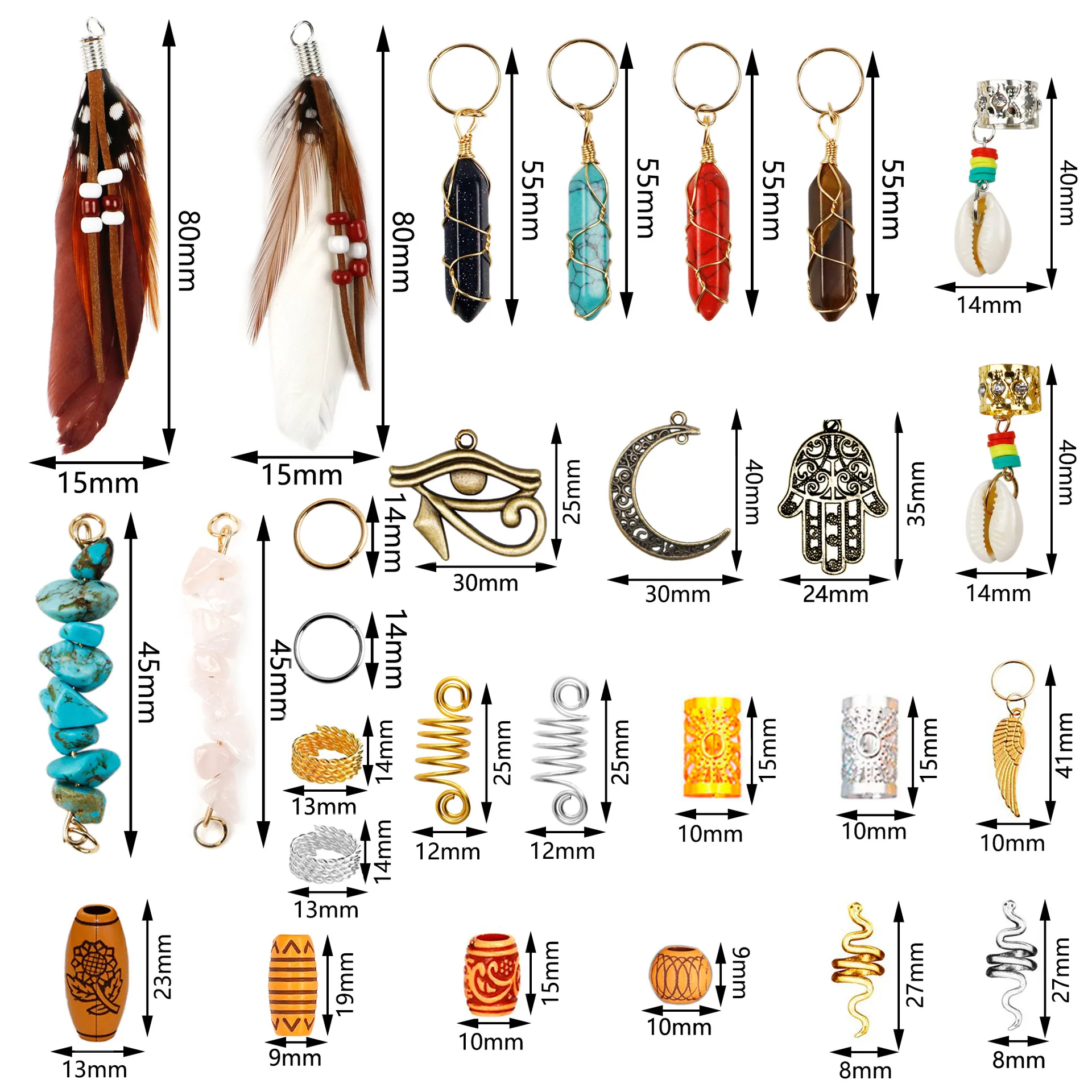 150pcs/box Mix Natural Crystal Gravel Spring Ring Hair Braid Dreadlocks Beads Clips Hair Decoration Accessories 4