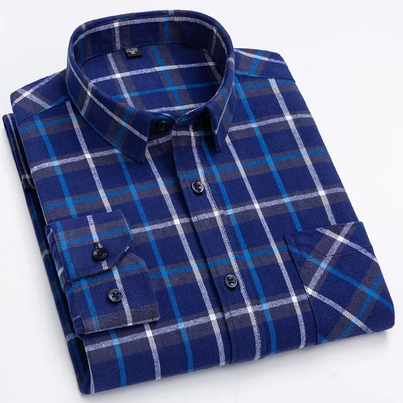 Men's Pure Cotton Plaid Long Sleeve Oversized Casual Shirt - Autumn Collection, Regular Fit