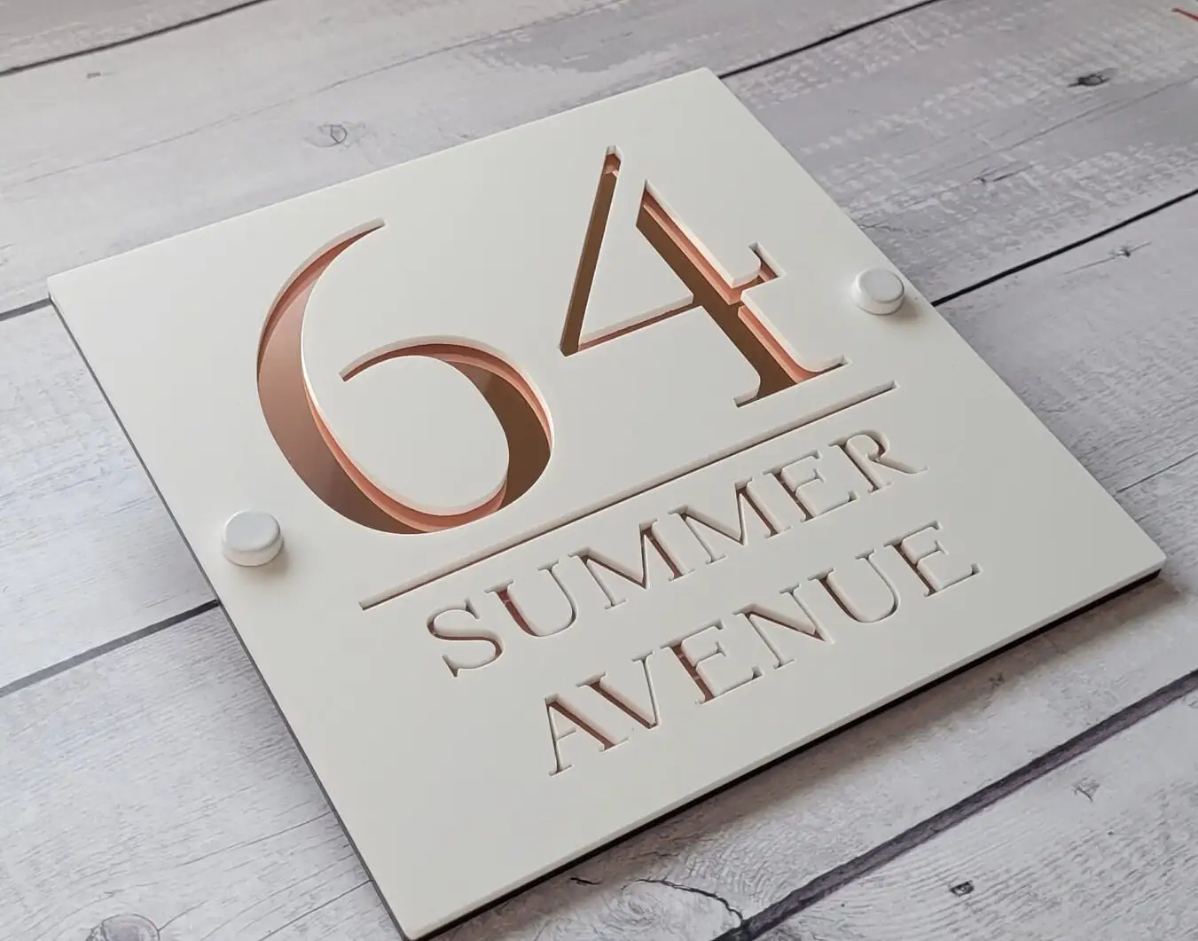 Modern Style Outdoor House Wall Plaque House Number and Name 180mm x 180mm Matte Black & Mirror Gold Plate