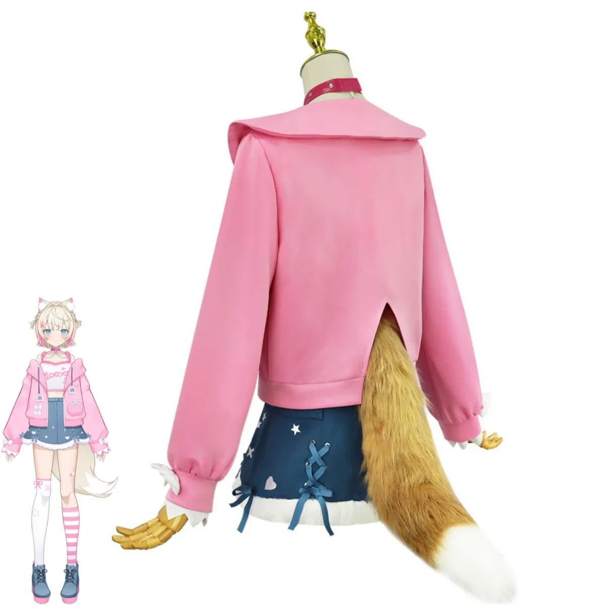 Women's Pink Hoodie Skirt Set with Wig