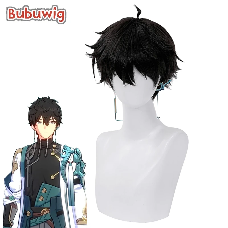 Bubuwig Synthetic Hair Dan Heng Cosplay Wigs Honkai: Star Rail Dan Heng 23cm Short Straight Black Men Party Wig Heat Resistant honkai star rail weapon 22cm blade black sword keychain game real steel swords metal model mini military tactical knives toys