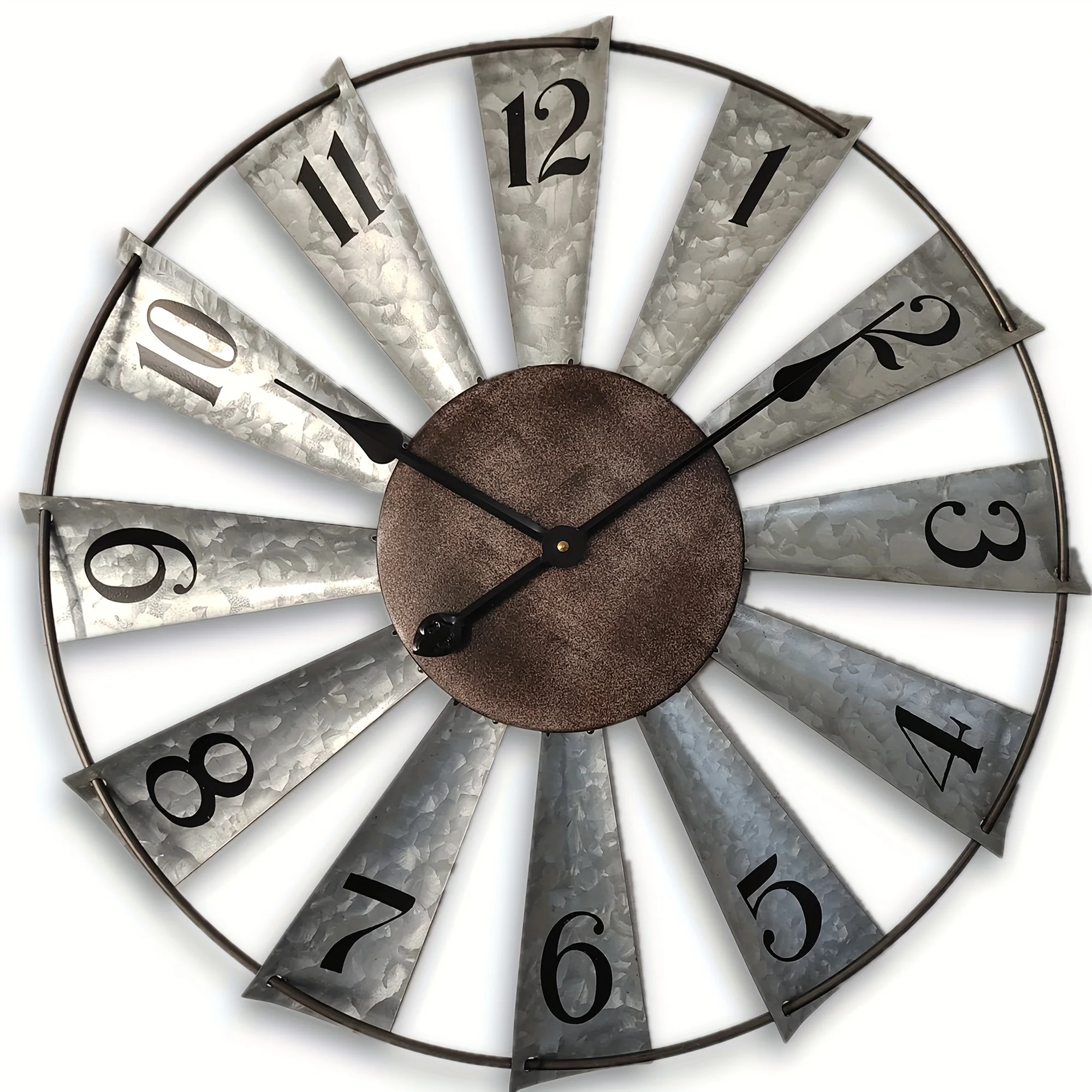 

1pc 24 Inch Silent Wall Clock, Large Farmhouse Decor Windmill Clock, Metal Clock Galvanized Blades Analog Clocks For Living Roo
