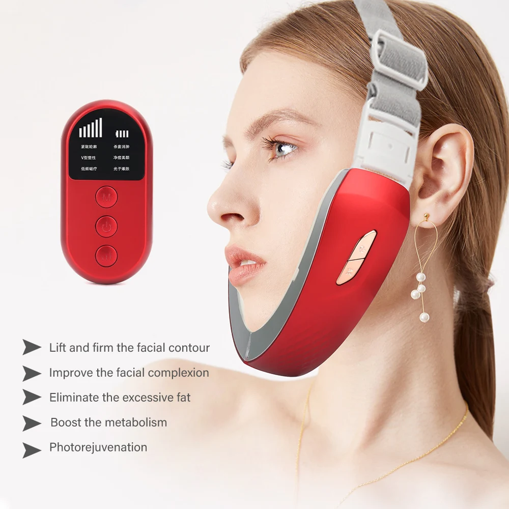 Electric V Face Lifting Machine Double Chin Remove Skin Lifting Device Vibration LED Light EMS V-Face Shaping Facial Massager ems electronic facial mask face lifting vibration massager face slimming lifting massage mask anti wrinkle mask remove edema