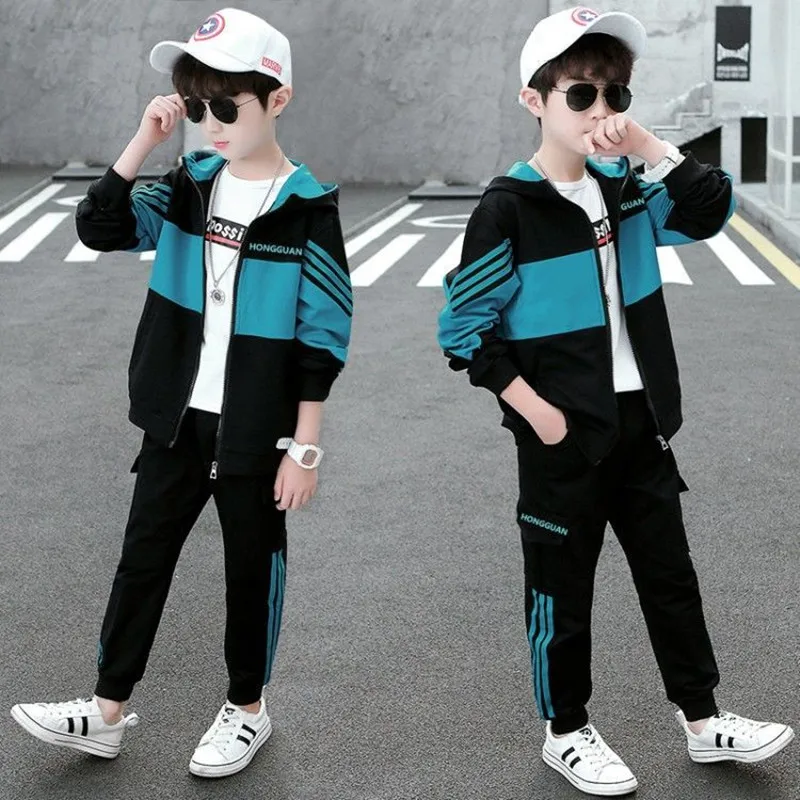 

Kids Korean Teen Clothes Autumn Striped Student School Uniform Sport Suitt Boy Clothe Children Long Sleeve Clothing For 5-14Year