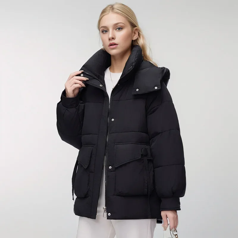Women's Winter Jacket Parka Hoodie Thick Warm Inflatable Down Cotton Coat Windproof Snow Overcoat