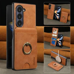 MagSafe Magnetic Detachable 2-in-1 Flip Leather Wallet Phone Case with Card Holder Back Cover for Samsung Z Fold 5 (Brown)