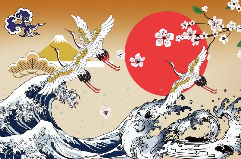 cozinha sushi restaurante onda ukiyo-e papel de