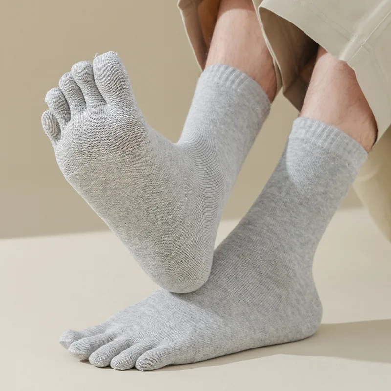 5 Pairs Large Thick Cotton Toe Socks for Men Women Autumn Winter Thermal Five Finger Sock Solid Color Warm Terry Loop Hosiery