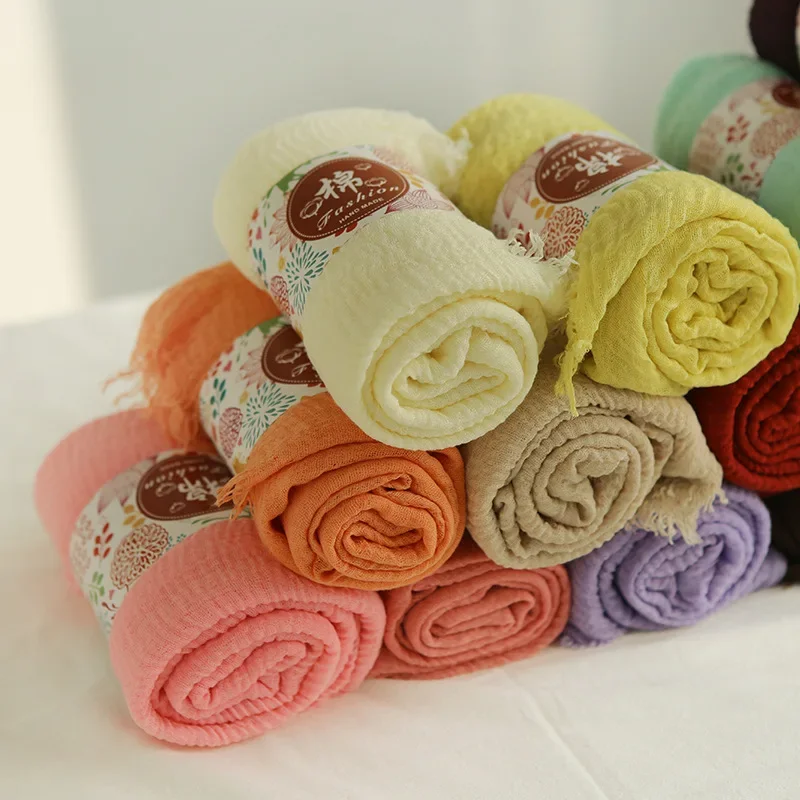 185*90cm 캔디 컬러 코튼 린넨 롱 스카프 Hijab Pashmina 레이디 숄 랩 헤드 스카프 넥 반다나 남성 스카프/블랙 스..