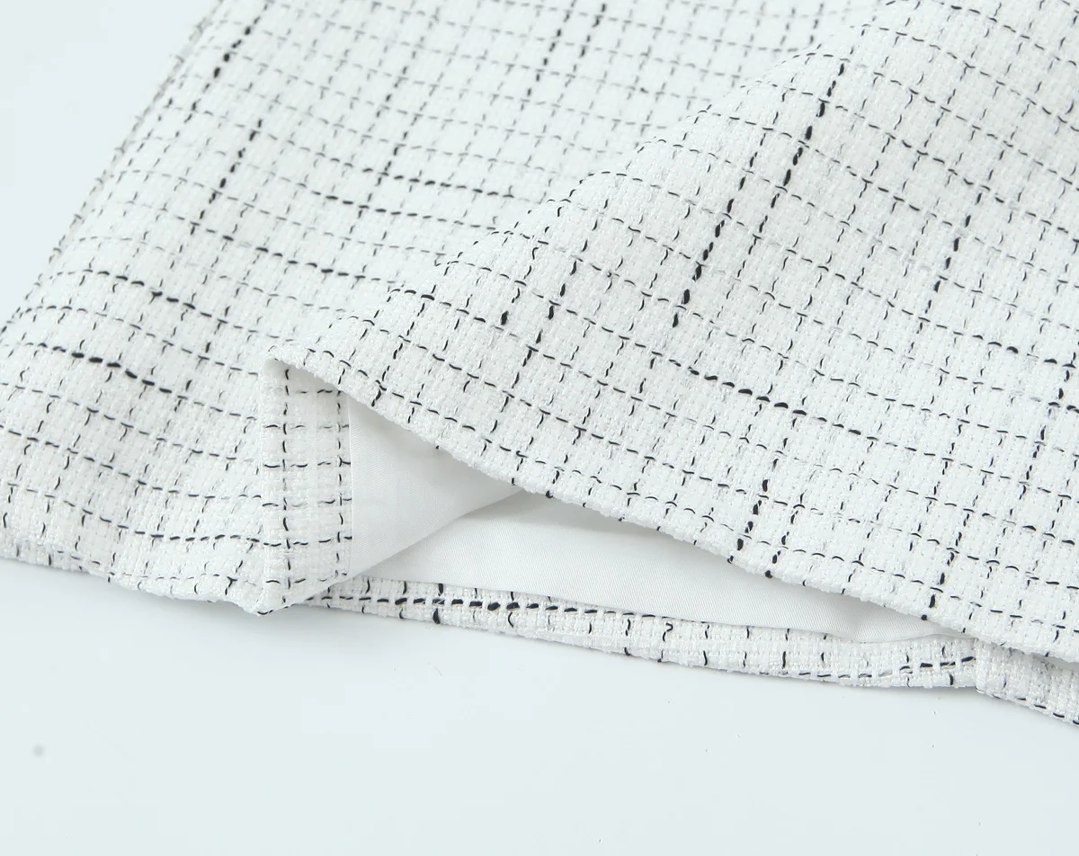 French Style Retro V collar Plaid Woven Tweed Blazer + High Waist Mini Short Skirts Suits 2 pieces 1 Set Black White